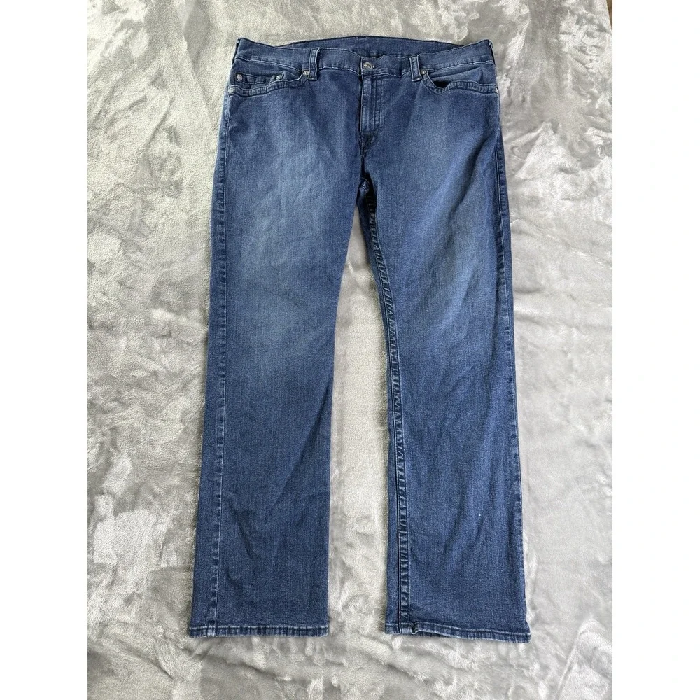 True Religion Jeans Mens Size 42x31 Ricky No Flap SN Relaxed Straight Blue Denim